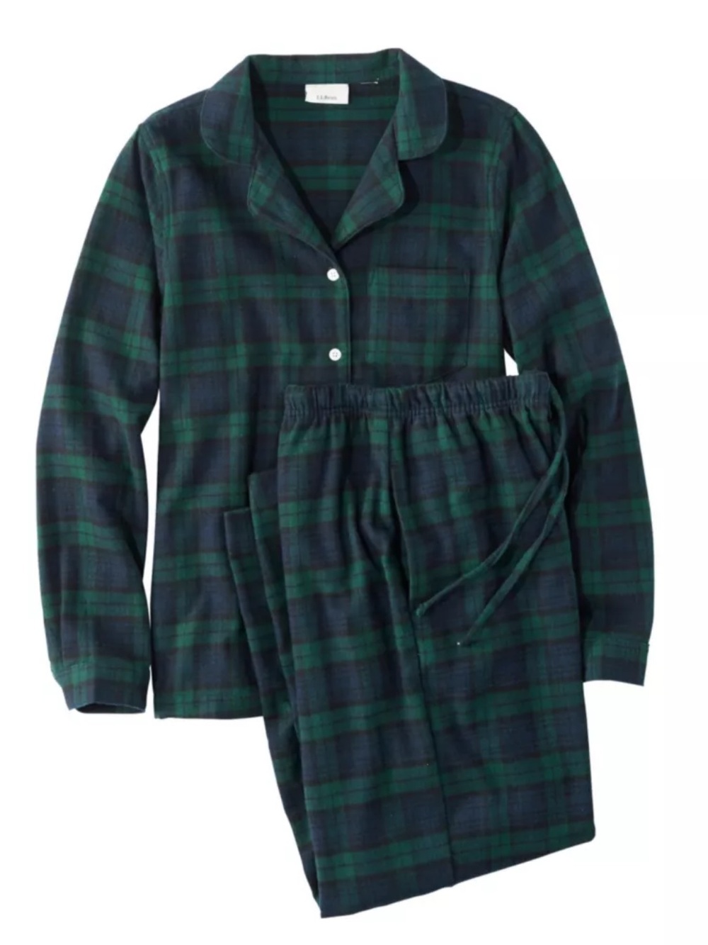 L.L.Bean Women’s Scotch Plaid 100% Cotton Flannel PJ Set Black Watch Size Large